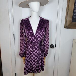 Betsey Johnson Vintage Velvet Polka Dot Wrap Dress Purple Size 2